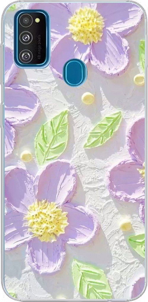 Samsung Galaxy M30S/M21 Uyumlu Mor Papatyalar Sulu Boya Baskılı Silikon Kılıf
