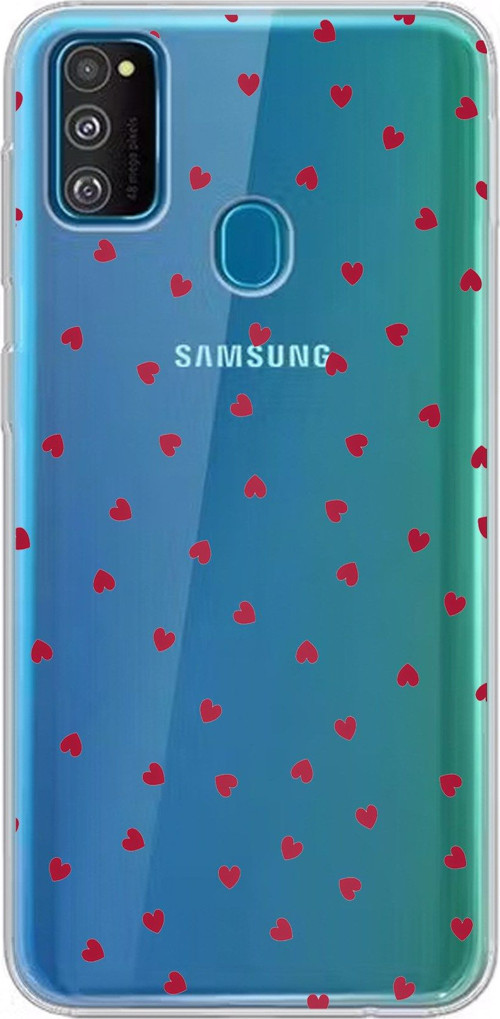 Samsung Galaxy M30S/M21 Uyumlu Kırmızı Kalpler Tasarımlı Baskılı Silikon Kılıf