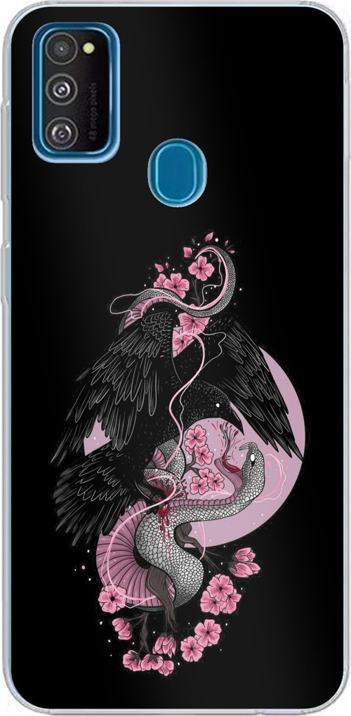 Samsung Galaxy M30S/M21 Uyumlu Pembe Siyah Yılan Baskılı Silikon Kılıf