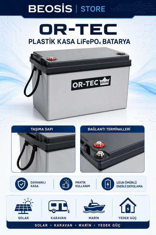 PLASTİK KASA LiFePO4 BATARYA 02OR24100 25.6 V 100 Ah LiFePO4 PLASTİK KASA BATARYA