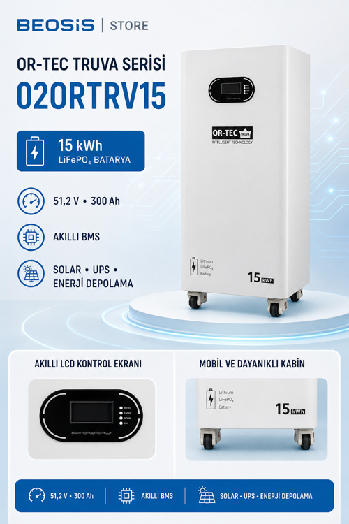 TRUVA Serisi 02ORTRV15 15 kWh 51.2 V 300 Ah LiFePO4 BATARYA