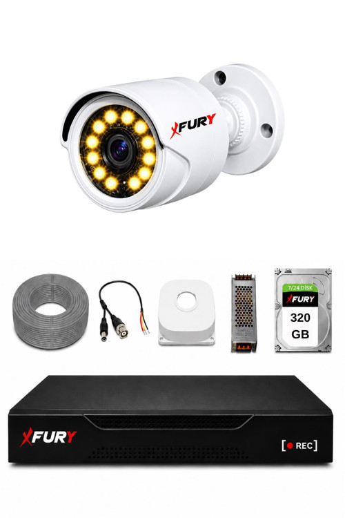 Full HD 1 Kameralı Gece Renkli Görüş Su Geçirmez Güvenlik Kamera Seti 320GB HDD 2239