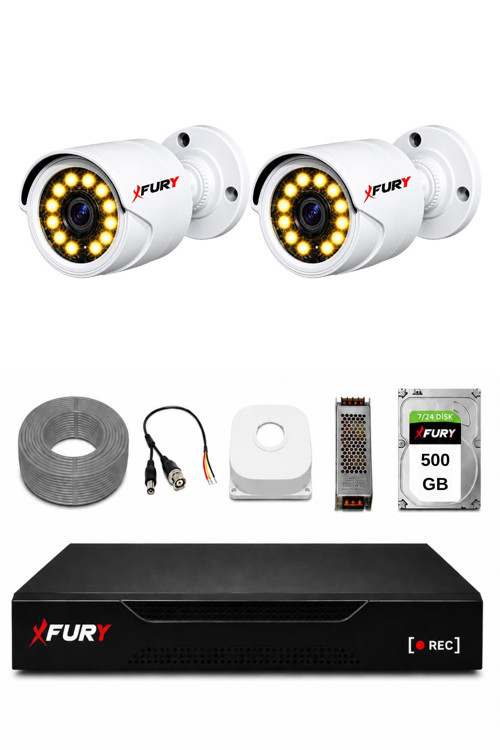 Full HD 2 Kameralı Gece Renkli Görüş Su Geçirmez Güvenlik Kamera Seti 500GB HDD 2239