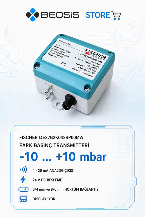 Fischer DE27 Fark Basınç Transmitteri – DE27A9K042BP00MW – −10…+10 mbar – 4-20 mA