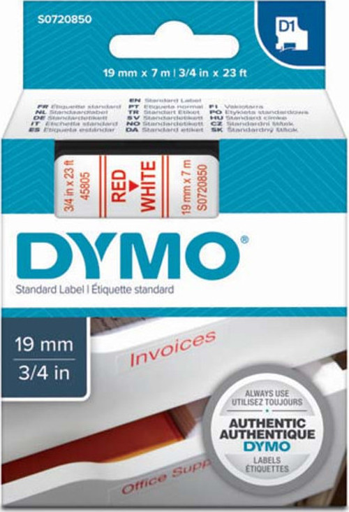 D1 Şerit Standart 19 MMx7 MT Beyaz Üzerine Kırmızı 45805