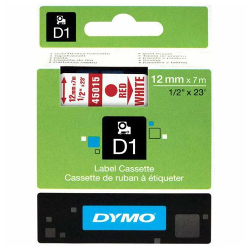 D1 Şerit Standart 12 MMx7 MT Beyaz Üzerine Kırmızı 45015