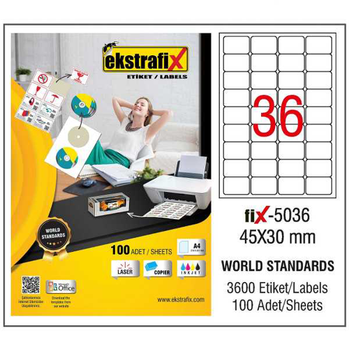 Laser Etiket 100 YP 45x30 Laser-Copy-Inkjet FİX-5036