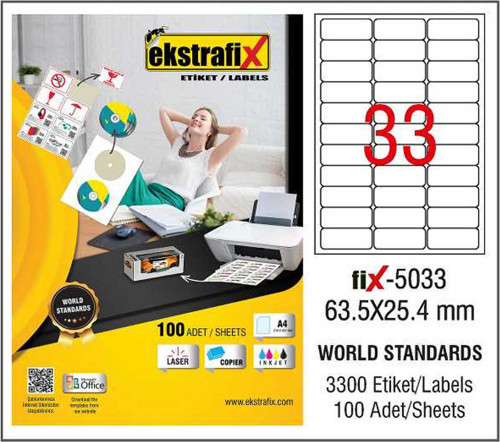 Laser Etiket 100 YP 63.5X25,4 Laser-Copy-Inkjet FİX-5033