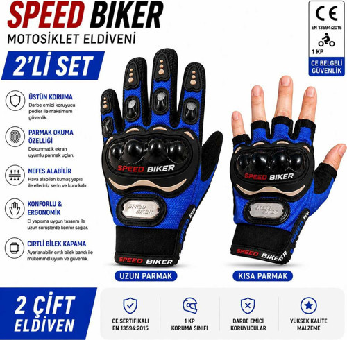Motorsiklet Eldiveni Korumalı Ve Ce En Belgeli 2 Li Set Mavi