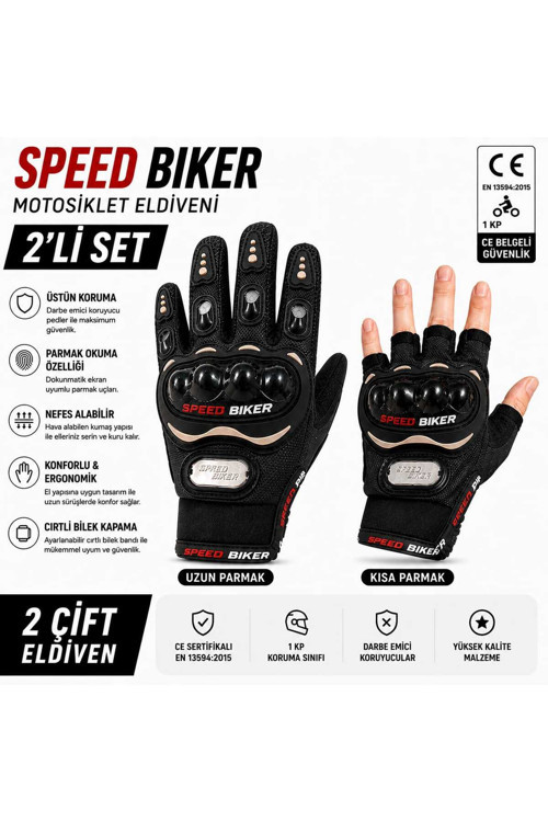 Motorsiklet Eldiveni Korumalı Ve Ce En Belgeli 2 Li Set Siyah