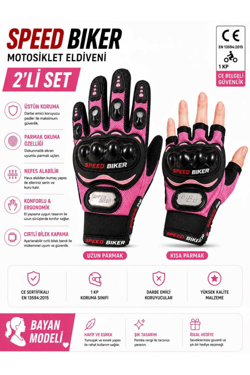 Pembe Motorsiklet Eldiveni Korumalı Ve Ce En Belgeli 2 Li Set