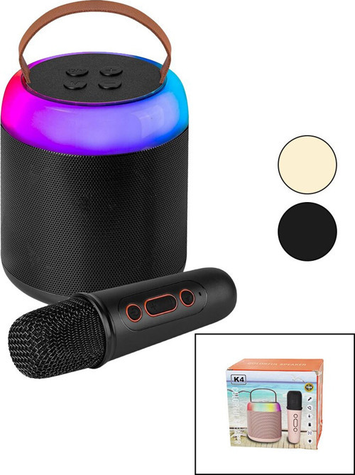 Yuvarlak Karaoke Mikrofonlubluetooth Wireless Hoparlör - Speaker Usb Şarjlı - Işıklı