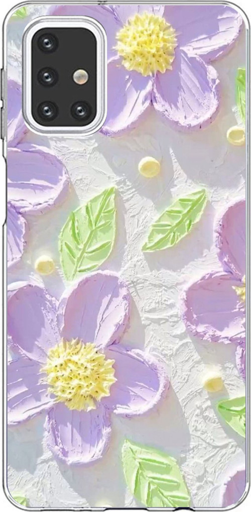 Samsung Galaxy M31s Uyumlu Mor Papatyalar Sulu Boya Baskılı Silikon Kılıf