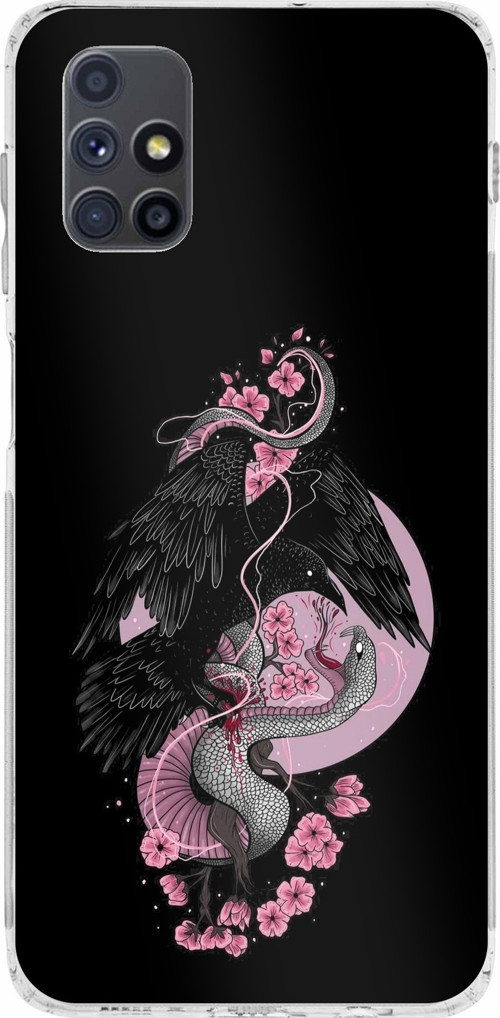 Samsung Galaxy M51 Uyumlu Pembe Siyah Yılan Baskılı Silikon Kılıf