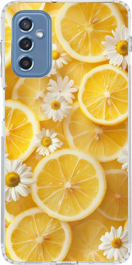 Samsung Galaxy M52 Uyumlu Limon Dilimleri ve Papatya Desenli Baskılı Silikon Kılıf