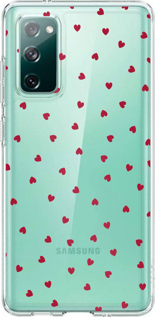 Samsung Galaxy S20 FE Uyumlu Kırmızı Kalpler Tasarımlı Baskılı Silikon Kılıf