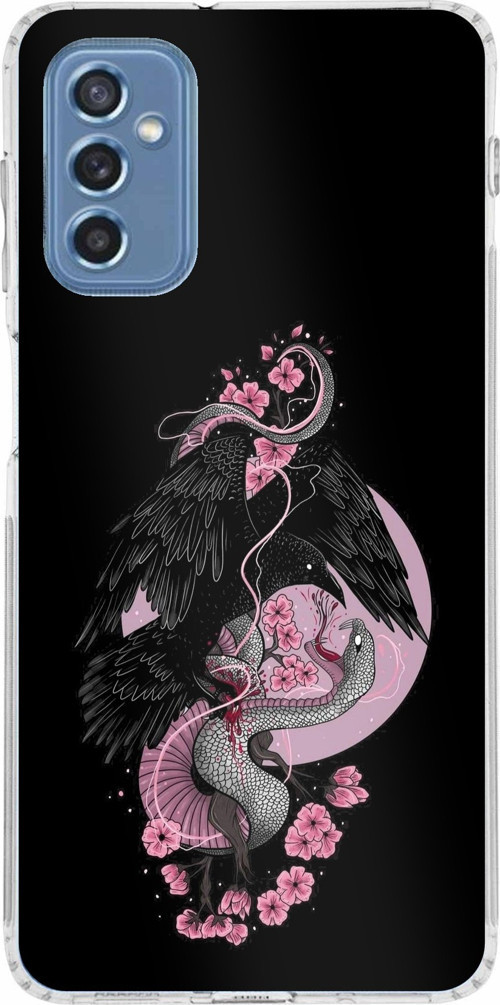 Samsung Galaxy M52 Uyumlu Pembe Siyah Yılan Baskılı Silikon Kılıf