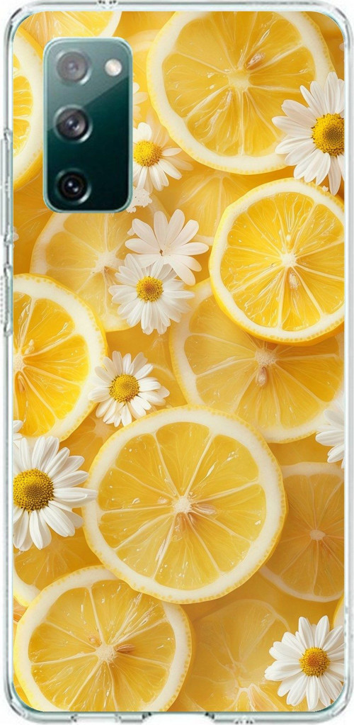 Samsung Galaxy S20 FE Uyumlu Limon Dilimleri ve Papatya Desenli Baskılı Silikon Kılıf