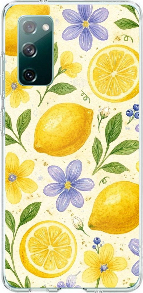Samsung Galaxy S20 FE Uyumlu Sulu Boya Limon ve Çiçek Desenli Baskılı Silikon Kılıf