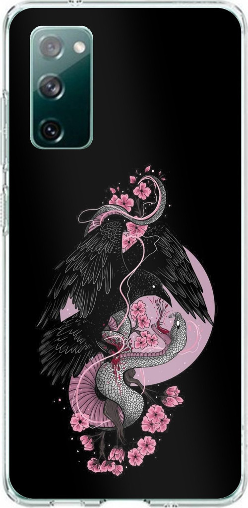 Samsung Galaxy S20 FE Uyumlu Pembe Siyah Yılan Baskılı Silikon Kılıf