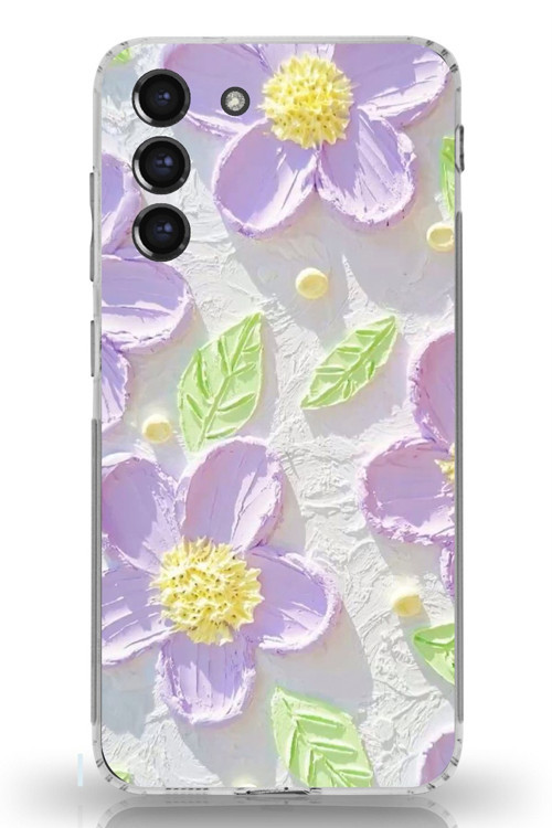 Samsung Galaxy S21 FE Uyumlu Mor Papatyalar Sulu Boya Baskılı Silikon Kılıf