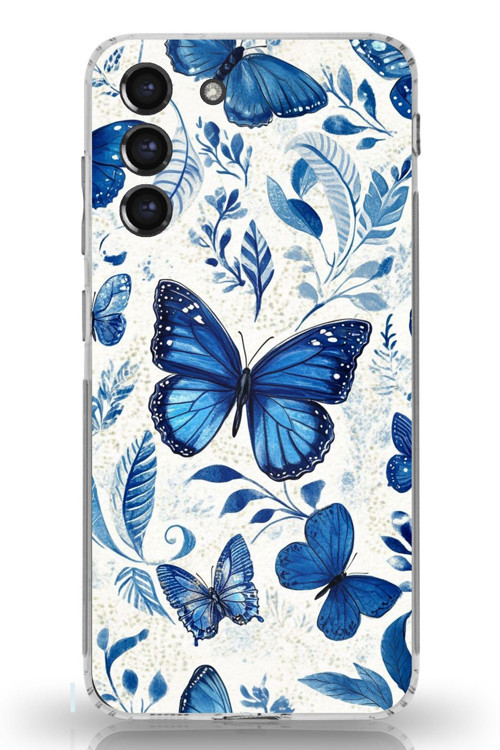 Samsung Galaxy S21 FE Uyumlu Mavi Kelebekler Baskılı Silikon Kılıf