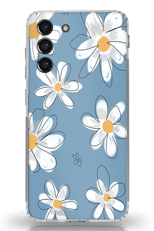 Samsung Galaxy S21 FE Uyumlu Mavi Papatya Bahçesi Baskılı Silikon Kılıf