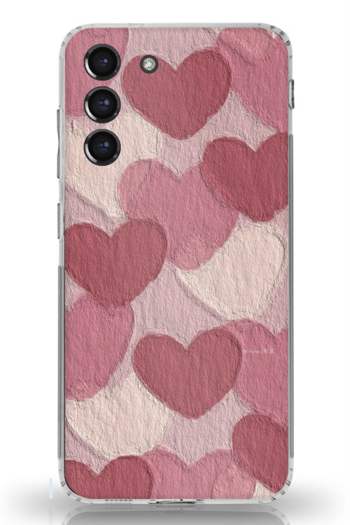 Samsung Galaxy S21 FE Uyumlu Pastel Gül Kurusu ve Pembe Kalpli Baskılı Silikon Kılıf