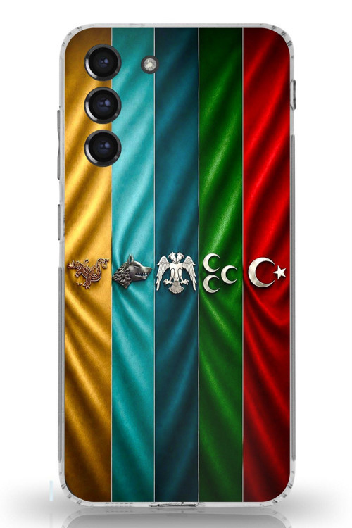Samsung Galaxy S21 FE Uyumlu Tarihi Türk Devletleri Bayrakları Baskılı Silikon Kılıf