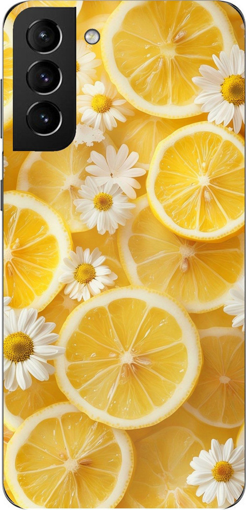 Samsung Galaxy S21 PLUS Uyumlu Limon Dilimleri ve Papatya Desenli Baskılı Silikon Kılıf