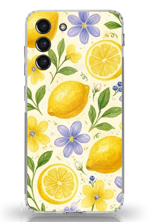 Samsung Galaxy S21 FE Uyumlu Sulu Boya Limon ve Çiçek Desenli Baskılı Silikon Kılıf