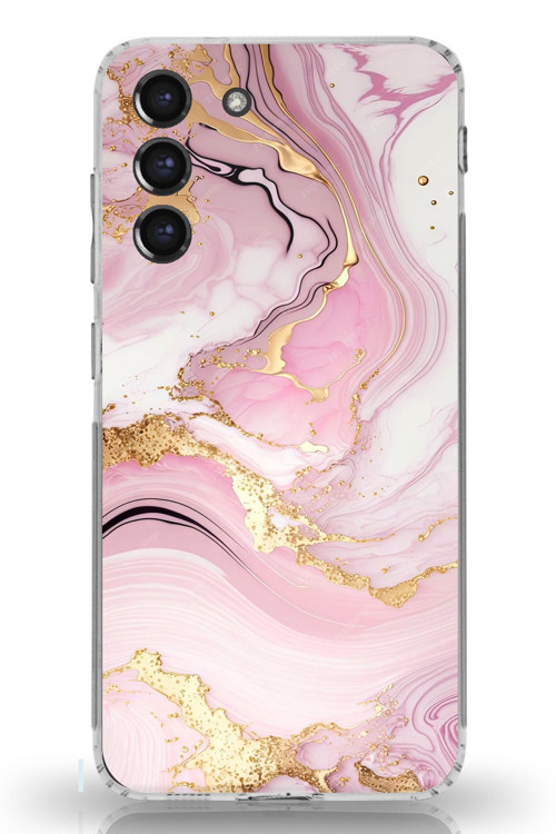 Samsung Galaxy S21 FE Uyumlu Pembe Mermer Baskılı Silikon Kılıf