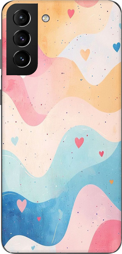 Samsung Galaxy S21 PLUS Uyumlu Pastel Renkli Dalgalı ve Kalp Baskılı Silikon Kılıf