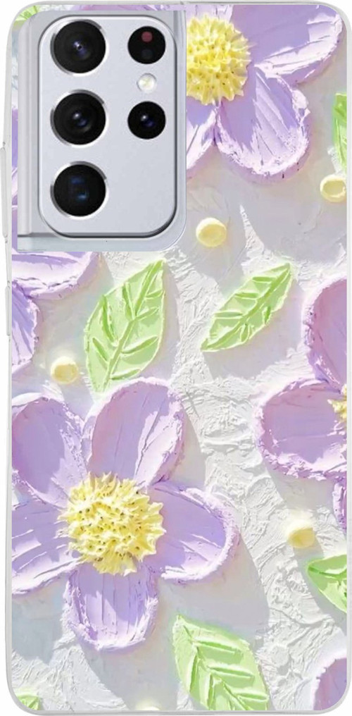 Samsung Galaxy S21 ULTRA Uyumlu Mor Papatyalar Sulu Boya Baskılı Silikon Kılıf