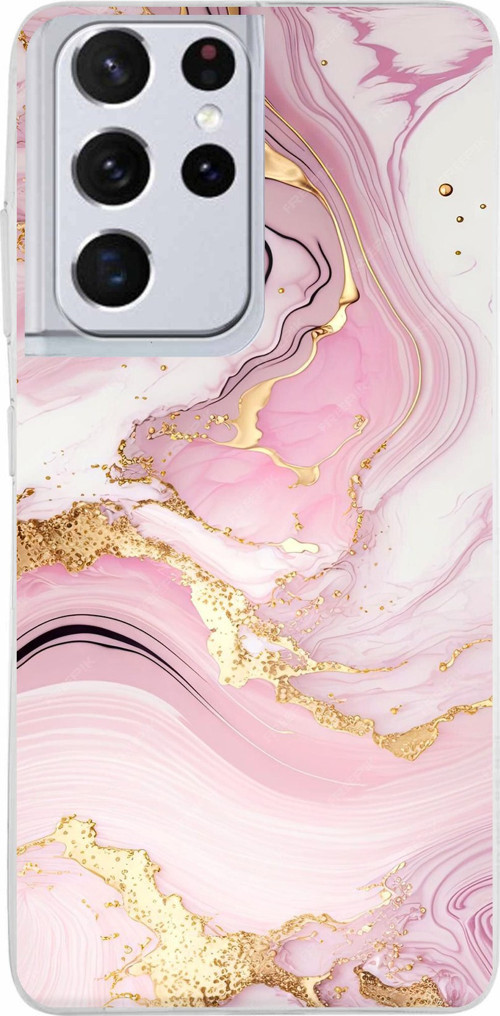 Samsung Galaxy S21 ULTRA Uyumlu Pembe Mermer Baskılı Silikon Kılıf