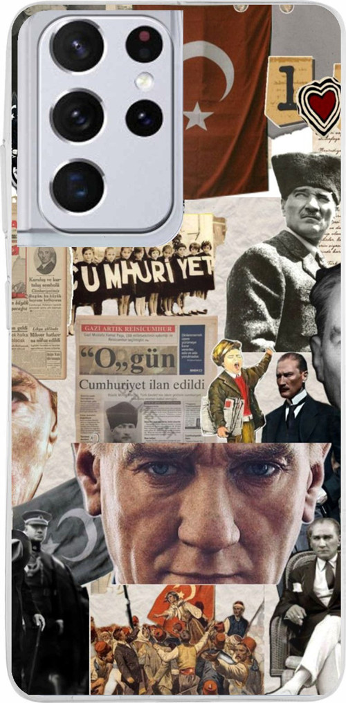 Samsung Galaxy S21 ULTRA Uyumlu Atatürk Cumhuriyet Kolaj Baskılı Silikon Kılıf