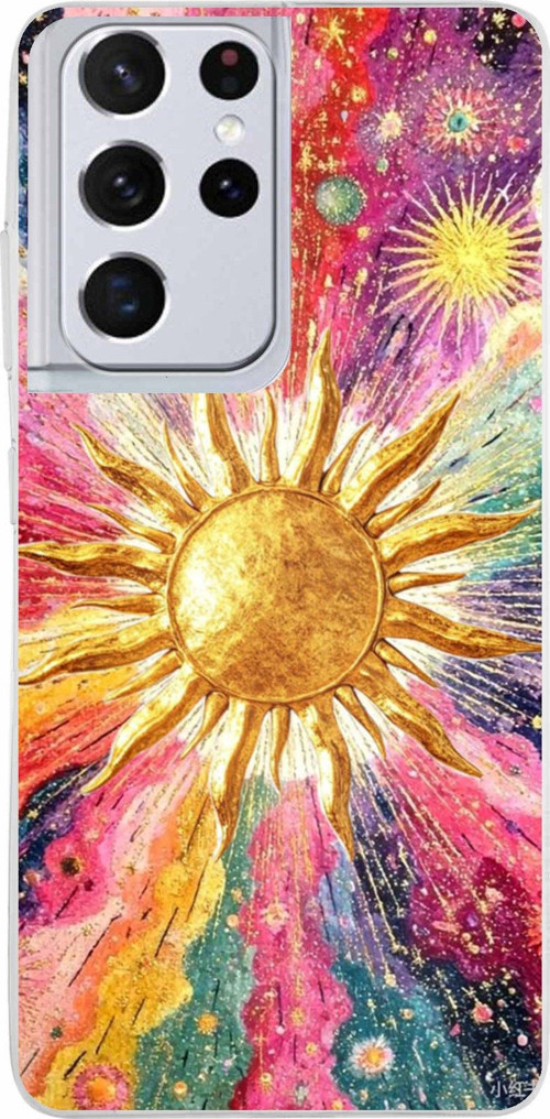 Samsung Galaxy S21 ULTRA Uyumlu Psikedelik Galaksi ve Güneş Desenli Baskılı Silikon Kılıf