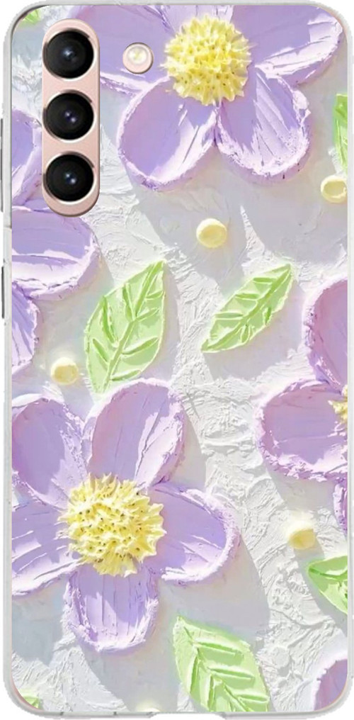 Samsung Galaxy S21 Uyumlu Mor Papatyalar Sulu Boya Baskılı Silikon Kılıf