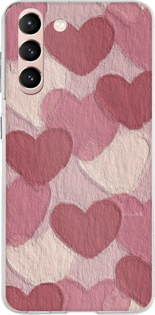 Samsung Galaxy S21 Uyumlu Pastel Gül Kurusu ve Pembe Kalpli Baskılı Silikon Kılıf