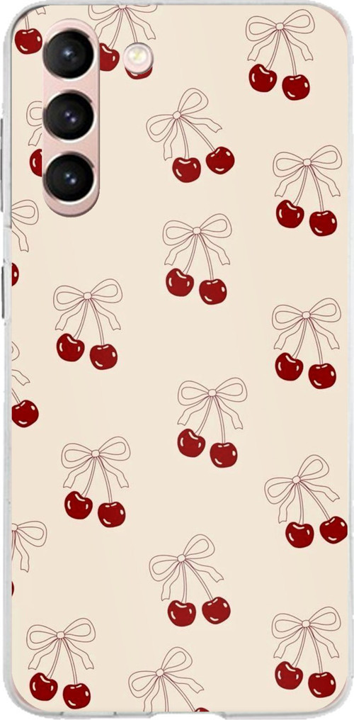 Samsung Galaxy S21 Uyumlu Fiyonklu Kirazlar Baskılı Silikon Kılıf