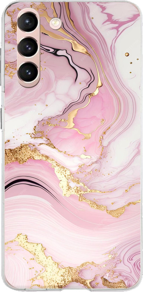 Samsung Galaxy S21 Uyumlu Pembe Mermer Baskılı Silikon Kılıf