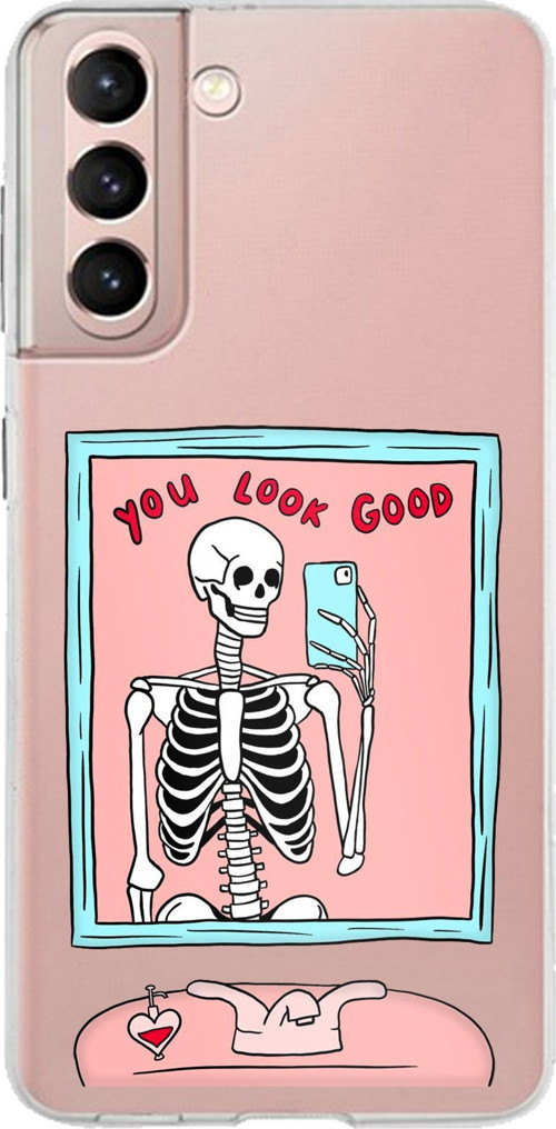 Samsung Galaxy S21 Uyumlu You Look Good İskelet Tasarımlı Baskılı Silikon Kılıf