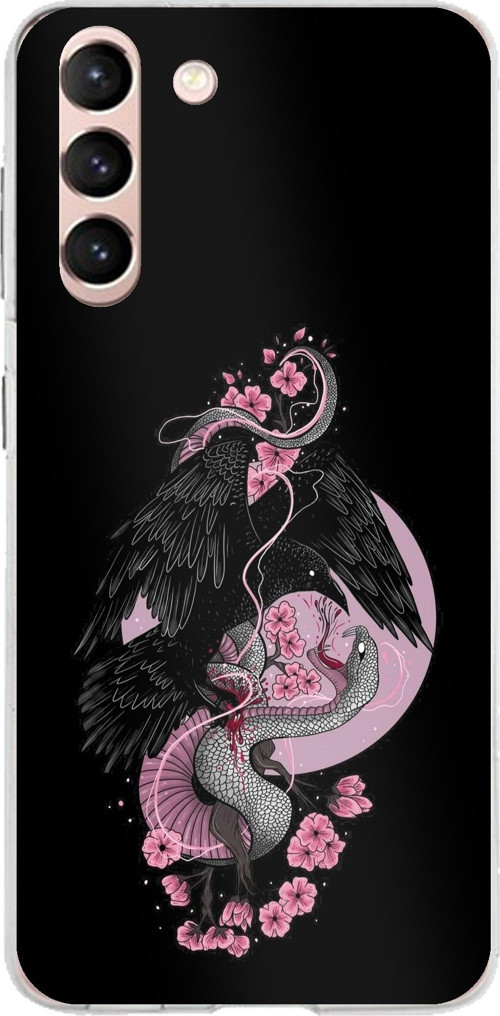 Samsung Galaxy S21 Uyumlu Pembe Siyah Yılan Baskılı Silikon Kılıf