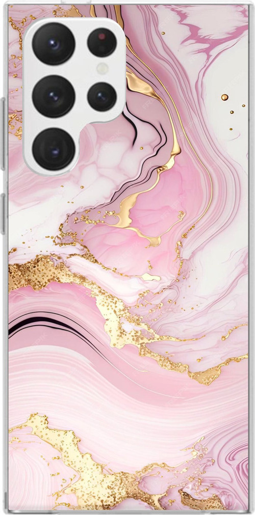 Samsung Galaxy S22 Ultra Uyumlu Pembe Mermer Baskılı Silikon Kılıf