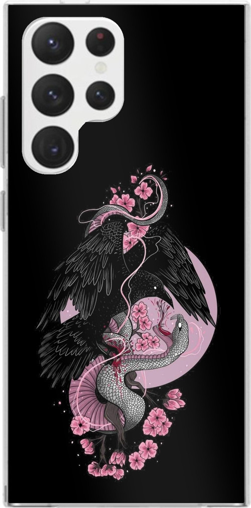 Samsung Galaxy S22 Ultra Uyumlu Pembe Siyah Yılan Baskılı Silikon Kılıf