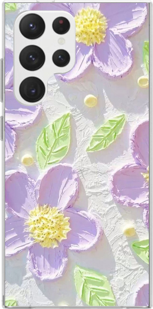 Samsung Galaxy S22 Ultra Uyumlu Mor Papatyalar Sulu Boya Baskılı Silikon Kılıf