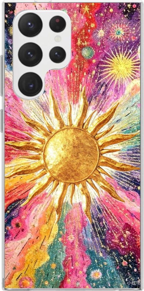 Samsung Galaxy S22 Ultra Uyumlu Psikedelik Galaksi ve Güneş Desenli Baskılı Silikon Kılıf