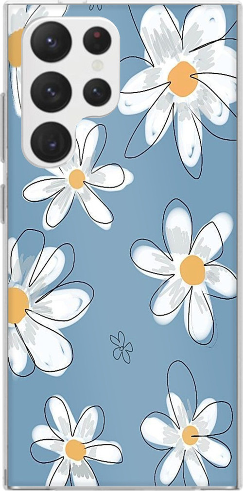 Samsung Galaxy S22 Ultra Uyumlu Mavi Papatya Bahçesi Baskılı Silikon Kılıf