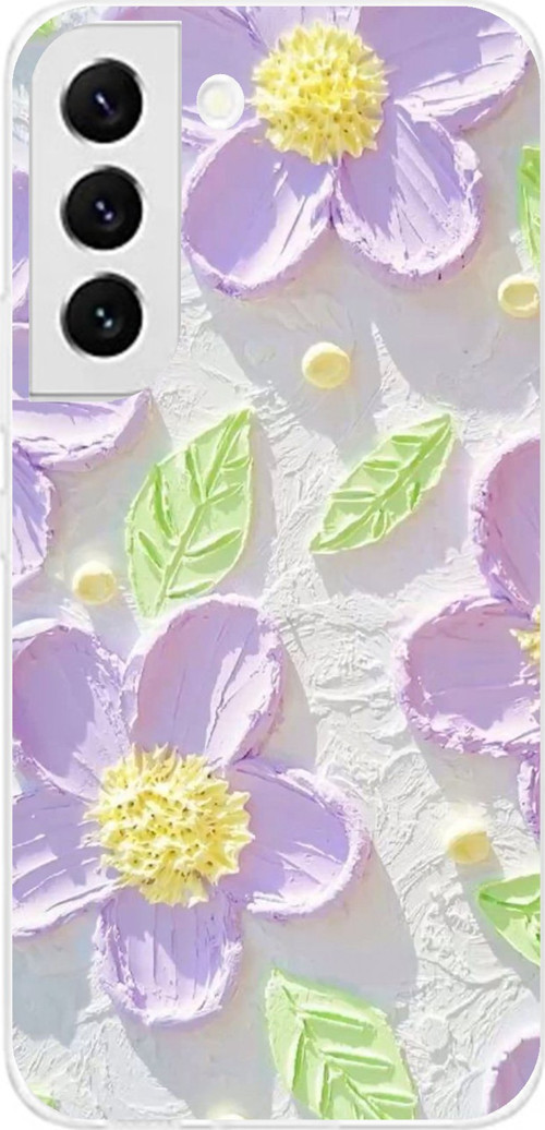 Samsung Galaxy S22 Uyumlu Mor Papatyalar Sulu Boya Baskılı Silikon Kılıf
