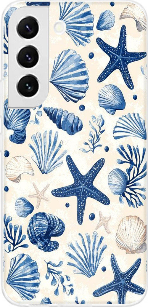 Samsung Galaxy S22 Uyumlu Mavi Deniz Kabuğu ve Yıldız Desenli Baskılı Silikon Kılıf